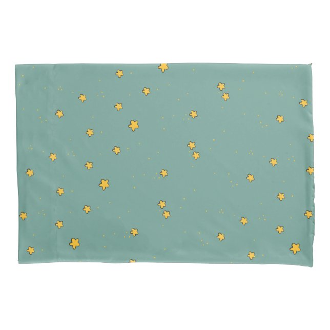 Cute Star Illustrations on Teal Pillowcase (Front)