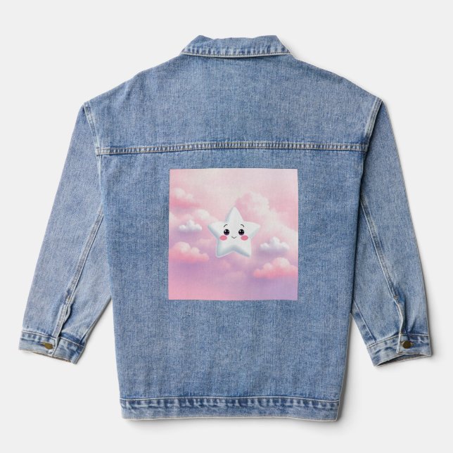 Cute Star Pink Sky Femme Denim Jacket (Verso)