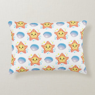 Cute Starfish and Seashells Accent Pillow