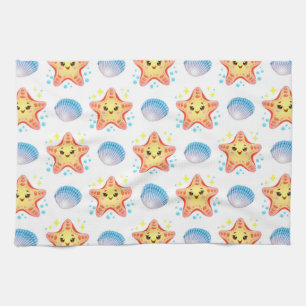 Cute Starfish and Seashells Kitchen Towel