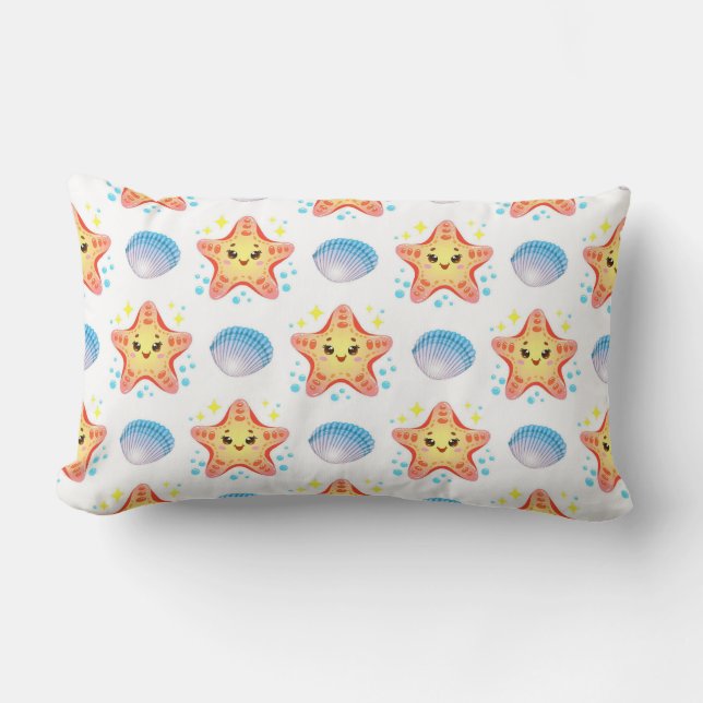 Cute Starfish and Seashells Lumbar Pillow (Front)