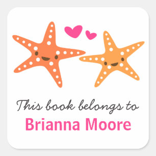 Cute starfish animal cartoon bookplate book square sticker