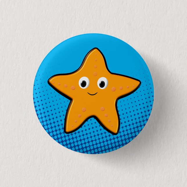 Cute Starfish Drawing Blue Ocean 1 Inch Round Button (Front)