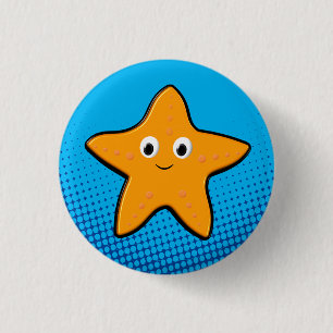 Cute Starfish Drawing Blue Ocean 1 Inch Round Button