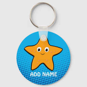 Cute Starfish Drawing Blue Ocean Keychain