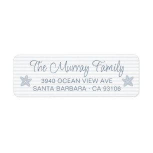 Cute Starfish Stripes Dusty Blue Return Address
