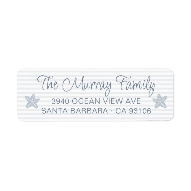 Cute Starfish Stripes Dusty Blue Return Address (Front)