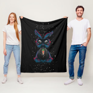 Cute Starlight Eyes Rabbit in Yoga Pose Meditation Fleece Blanket