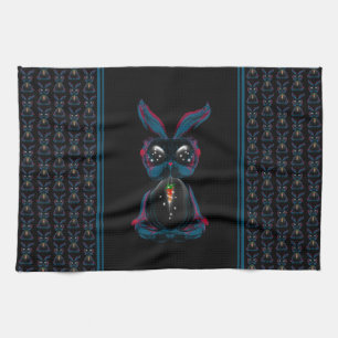 Cute Starlight Eyes Rabbit in Yoga Pose Meditation Kitchen Towel