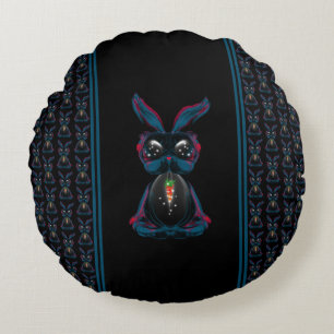 Cute Starlight Eyes Rabbit in Yoga Pose Meditation Round Pillow