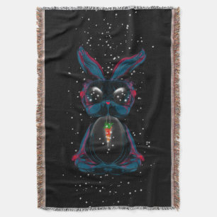 Cute Starlight Eyes Rabbit in Yoga Pose Meditation Throw Blanket