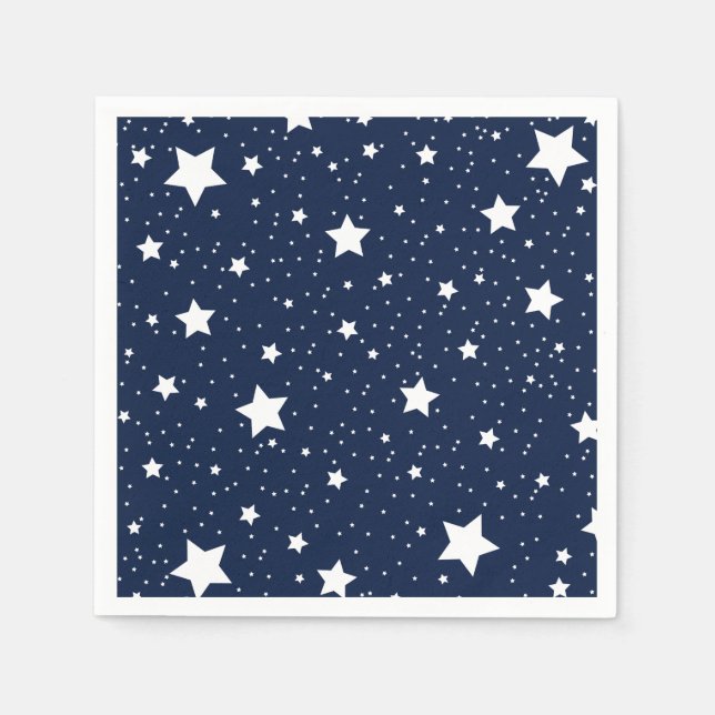 Cute Starry Cosmos Pattern in Navy Blue and White Napkin (Front)