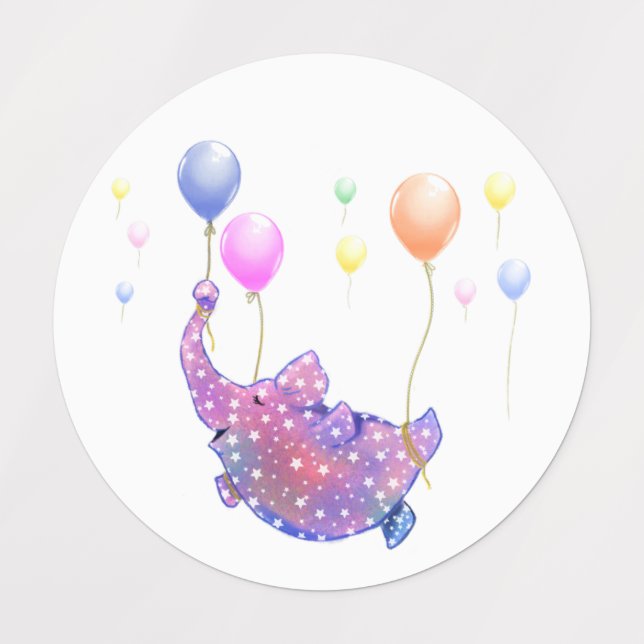Cute Starry Elephant Flying with Colourful Balloon (Design 3)
