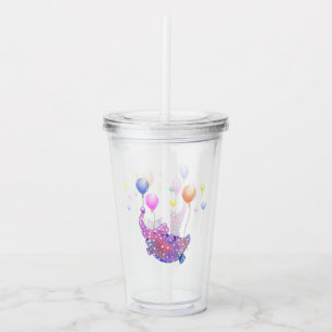Cute Starry Elephant Flying with Colourful Balloon Acrylic Tumbler