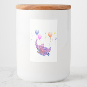 Cute Starry Elephant Flying with Colourful Balloon Food Label