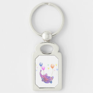 Cute Starry Elephant Flying with Colourful Balloon Keychain