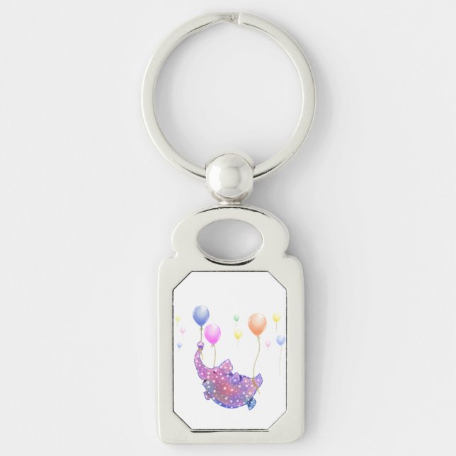 Cute Starry Elephant Flying with Colourful Balloon Keychain (Front)