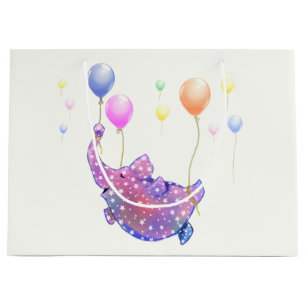 Cute Starry Elephant Flying with Colourful Balloon Large Gift Bag