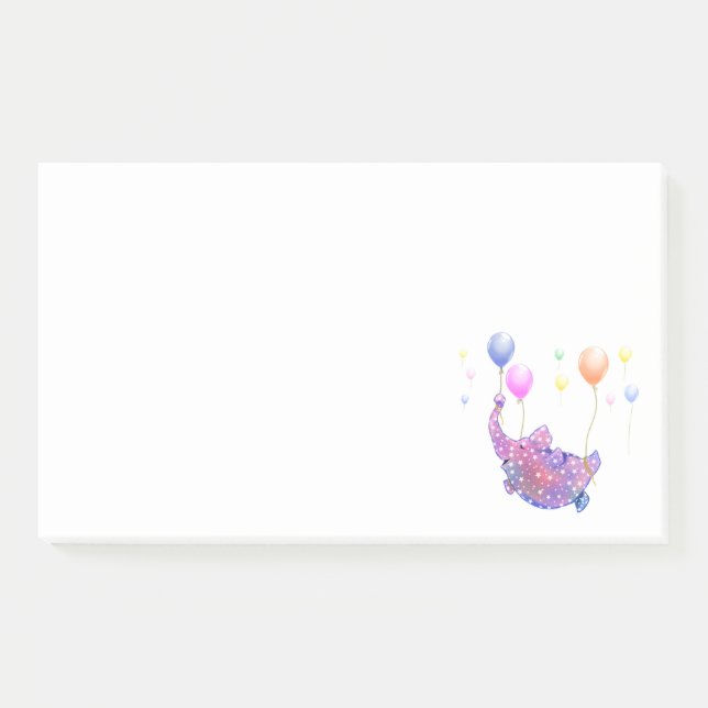Cute Starry Elephant Flying with Colourful Balloon Post-it Notes (Front)
