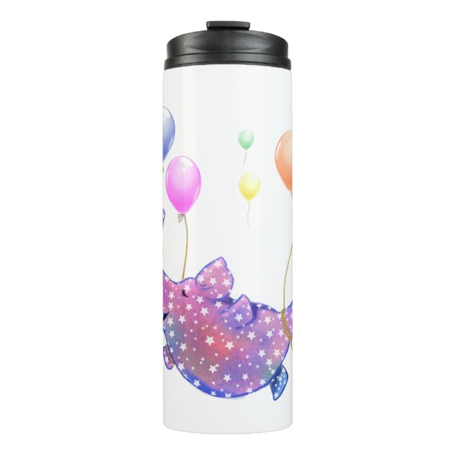 Cute Starry Elephant Flying with Colourful Balloon Thermal Tumbler (Front)