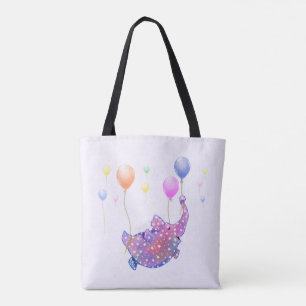 Cute Starry Elephant Flying with Colourful Balloon Tote Bag