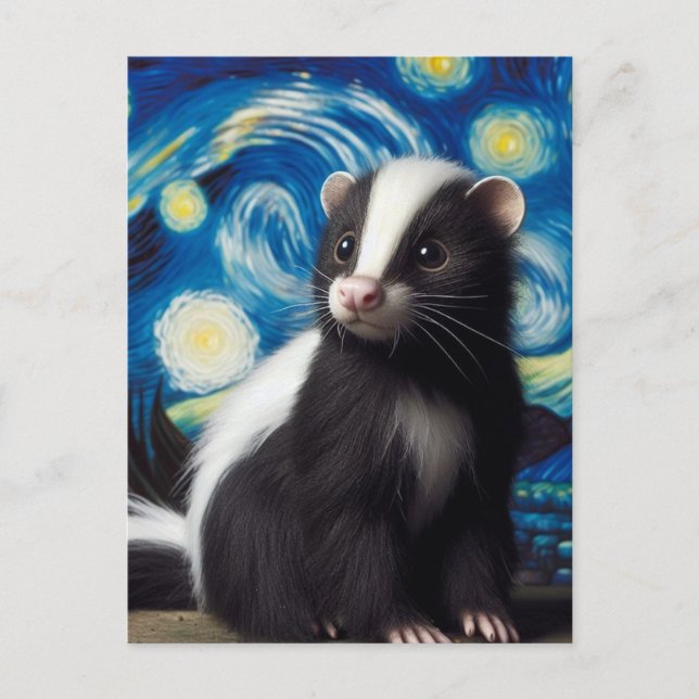 Cute Starry Night Skunk Postcard (Front)