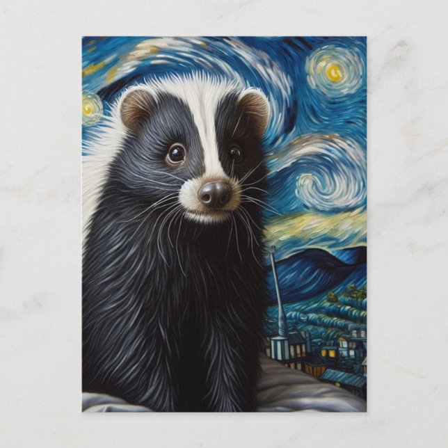 Cute Starry Night Skunk Van Gogh Postcard (Front)