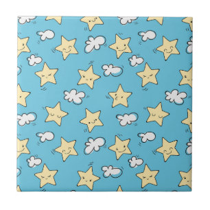 Cute stars and clouds pattern  Blue sky Tile