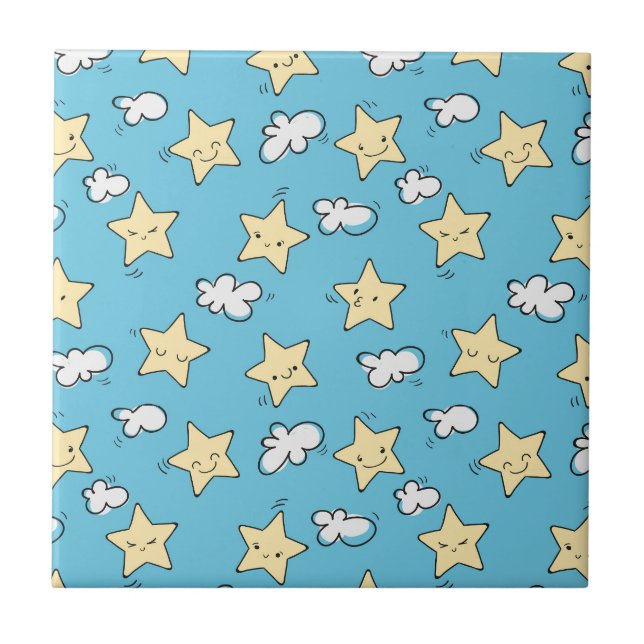 Cute stars and clouds pattern| Blue sky Tile (Front)