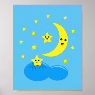 Cute stars and moon on the sky ! poster