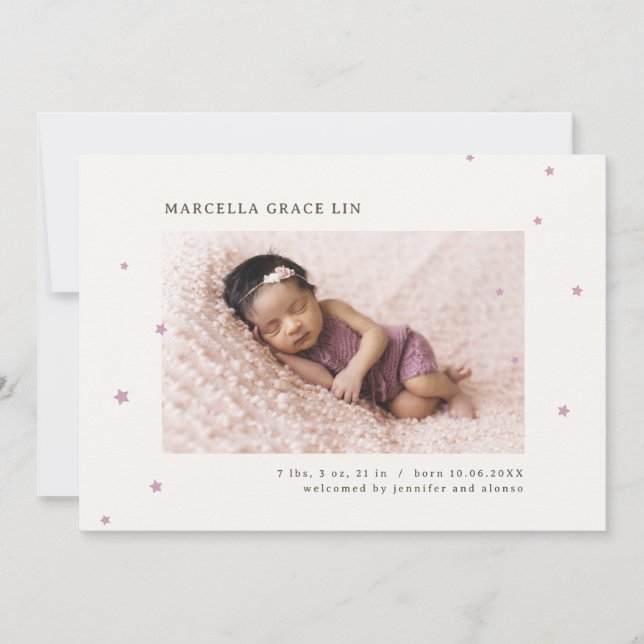 Cute Stars Baby Photo Birth Announcement (Front)