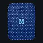 Cute Stars Blue Monogrammed Soft Newborn Infant Burp Cloth<br><div class="desc">Create your own custom, personalized, 100% ultra-soft polyester fleece, gentle on baby’s skin, unique, one-of-a-kind, light blue typography script name initial, stylish white stars pattern on navy blue background, monogrammed baby burp cloth. Simply type in the baby's initial / monogram and name, to customize. Makes a wonderful, custom, personalized gift...</div>