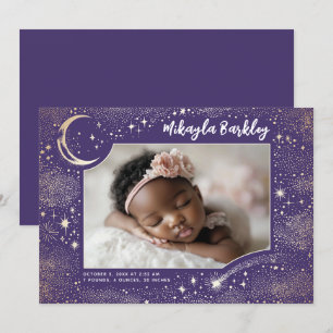 Cute Stars Moon Celestial Newborn Photo Birth Announcement