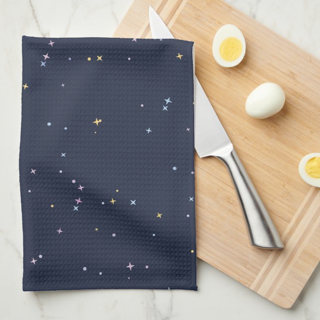 Cute Stars On A Sparkling Night Sky Kitchen Towel (Quarter Fold)