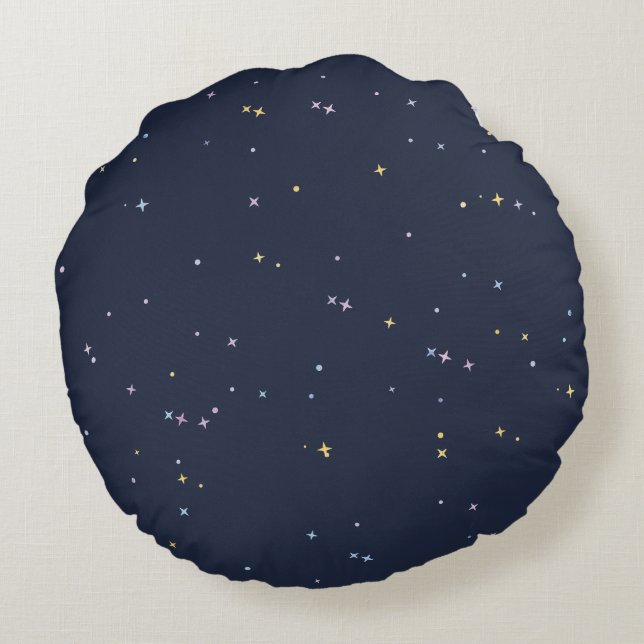Cute Stars On A Sparkling Night Sky Round Pillow (Back)