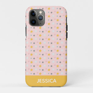 Cute Stars Pattern in Pink and Yellow Personalized iPhone 11 Pro Case