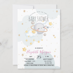 Cute Stars Planet Clouds Baby Shower  Invitation