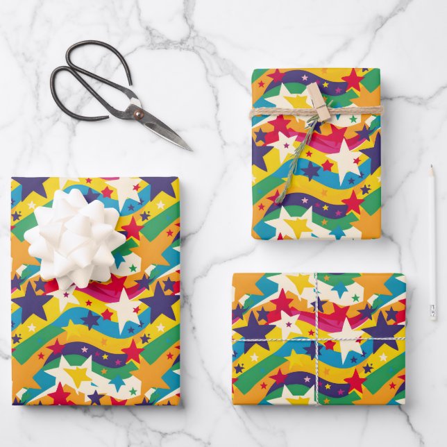 Cute stars rainbows kids party tiled pattern  wrapping paper sheet (Front)