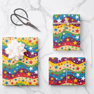 Cute stars rainbows kids party tiled pattern wrapping paper sheet
