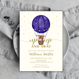 Cute Stars Teddy Bear Hot Air Balloon Baby Shower Invitation