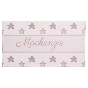 Cute Stars with Custom Name on Pink Pillowcase