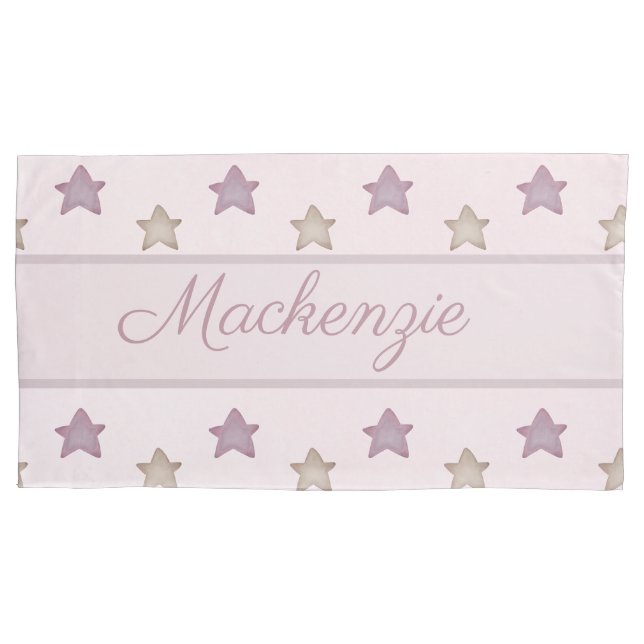 Cute Stars with Custom Name on Pink Pillowcase (Front)
