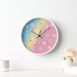 Cute stars with faces in pastel colours   clock