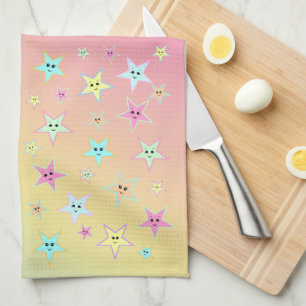 Cute stars with faces in pastel colours       kitchen towel
