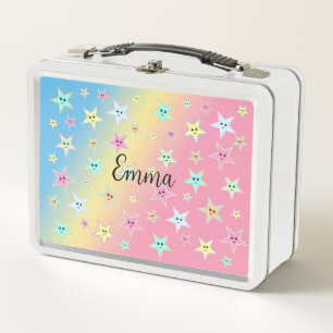 Cute stars with faces in pastel colours   metal lunch box