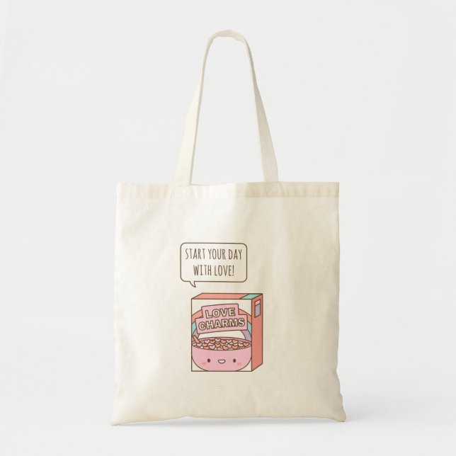 Cute Start Your Day with Love Breakfast Cereal Tote Bag (Front)
