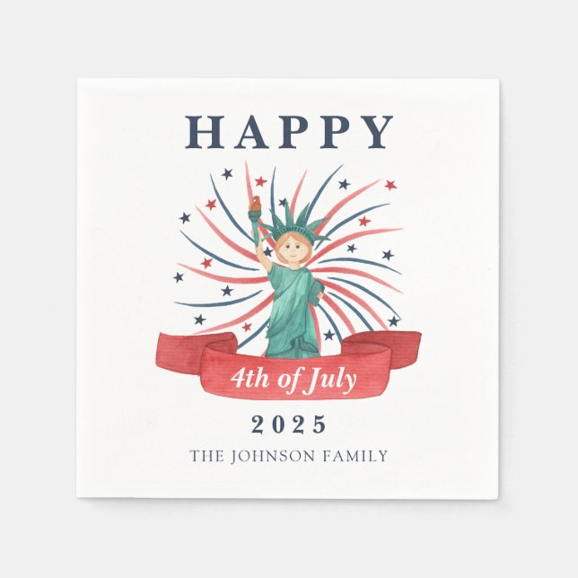 Cute Statue Of Liberty Happy 4th Of July Napkin (Front)