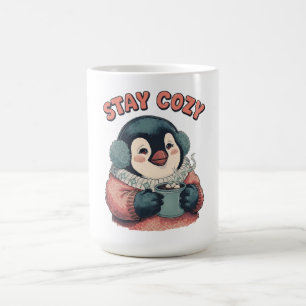 Cute Stay Cozy Penguin Drinking Hot Cocoa T-Shirt Coffee Mug