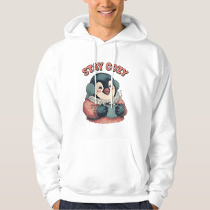 Cute Stay Cozy Penguin Drinking Hot Cocoa T-Shirt Hoodie
