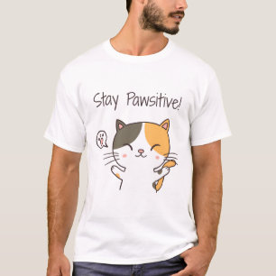 Cute Stay Pawsitive Positive Kitty Cat T-Shirt